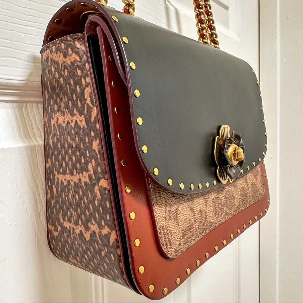 SOLD Coach Madison Shoulder Bag Refined Calf Leather Canvas & Snakeskin - Picture 3 of 13